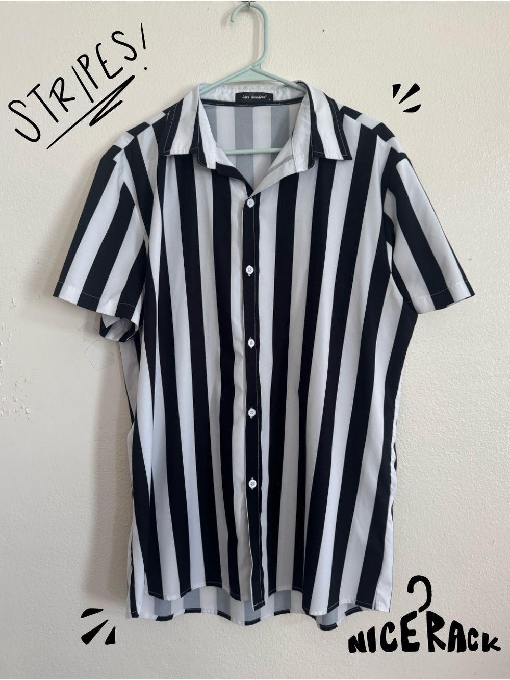 Lars Amadeus-Men's Black & White Vertical Stripe Button-Up Shirt